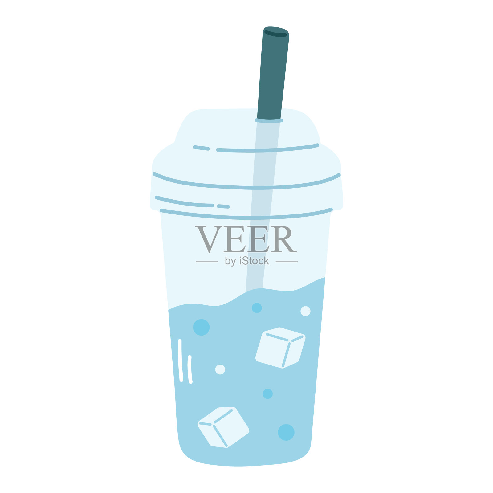 用吸管将加冰的水倒入塑料杯中。多喝水的概念。水盐平衡。手绘可爱的矢量插图。H2O代表健康。“零浪费”插画图片素材