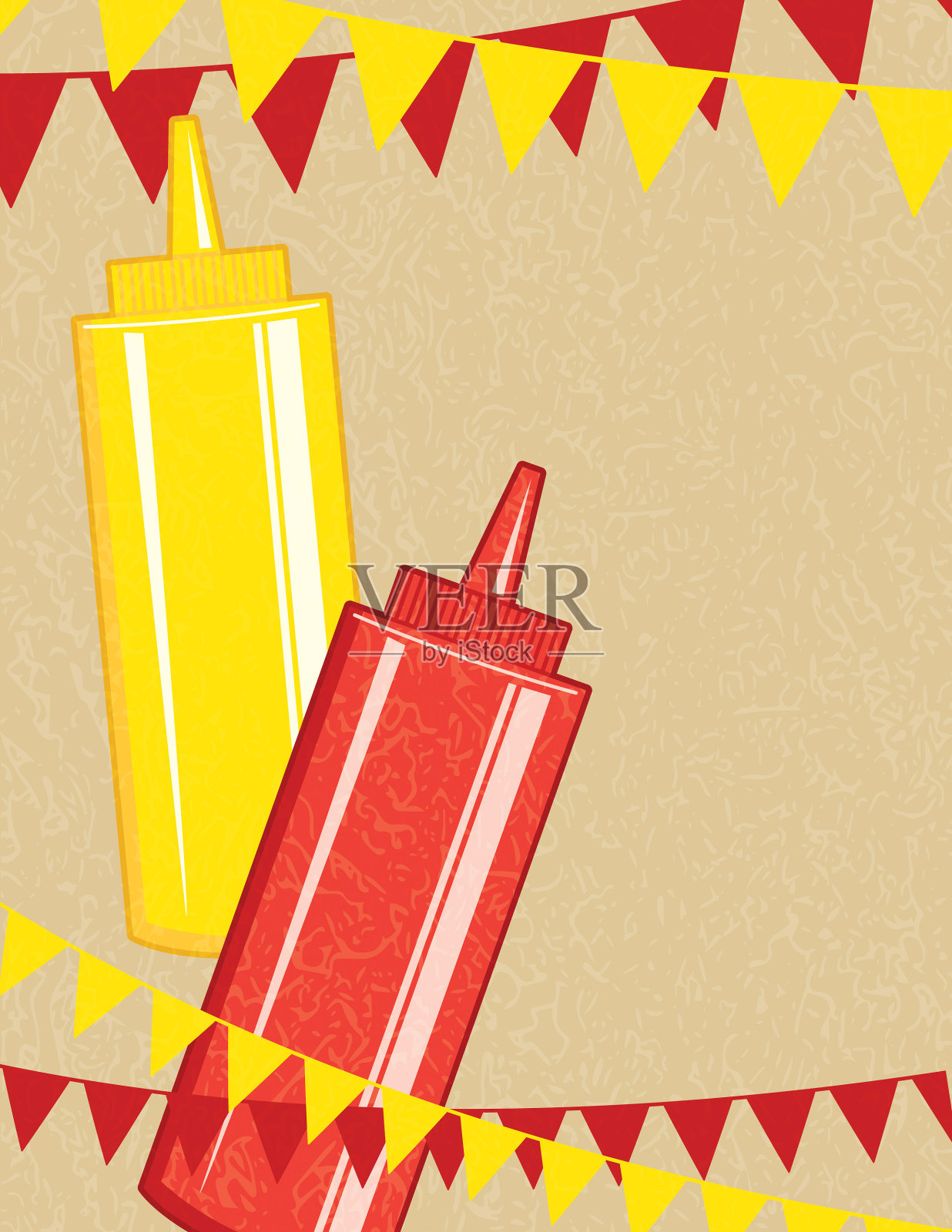 印有旗帜的芥末和番茄酱瓶插画图片素材