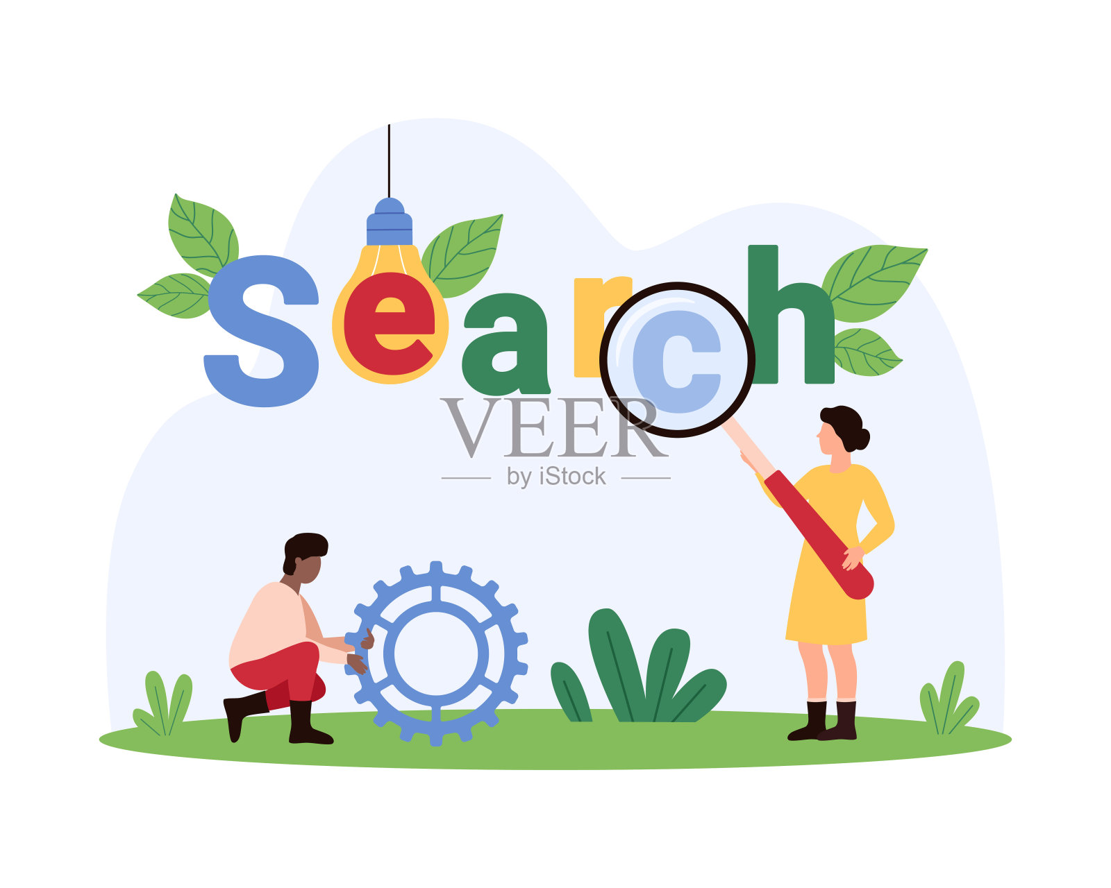 互联网浏览器搜索信息或关键词,排版设计和小人插画图片素材