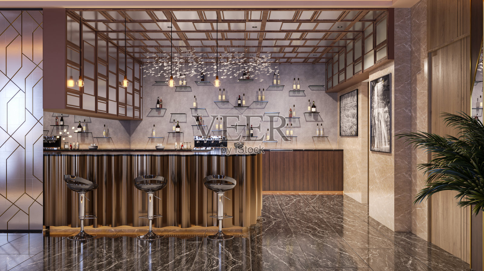 在酒店大堂设计中最大限度地利用空间和功能,采用木质室内设计,配有完整的家具设置照片摄影图片