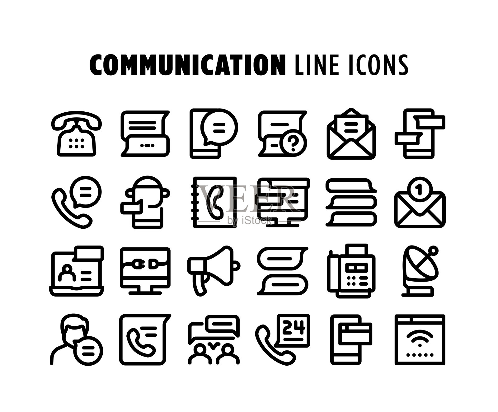 通讯线路图标集。可编辑的中风。像素完美。插画图片素材