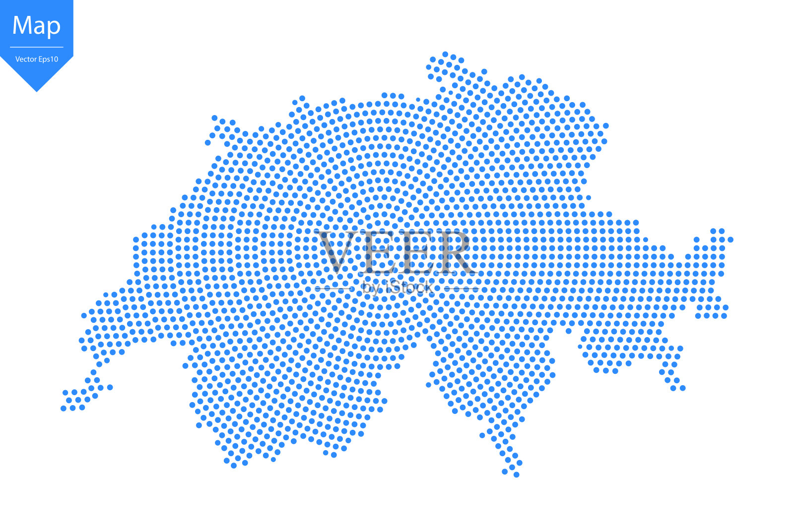 抽象图形瑞士地图从点蓝色在一个白色的背景。插画图片素材
