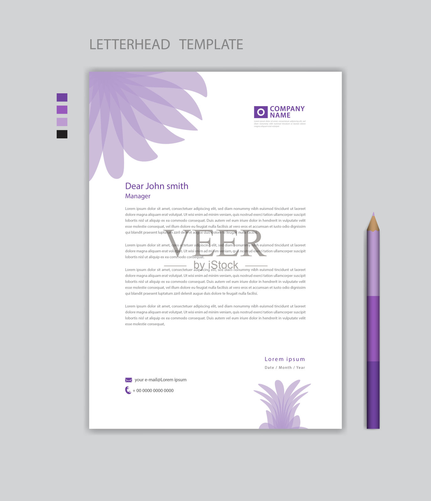 专业信头模板,公司信头设计,极简风格,印刷设计,商业广告布局,紫色背景概念,简单信头模型设计,矢量插画图片素材