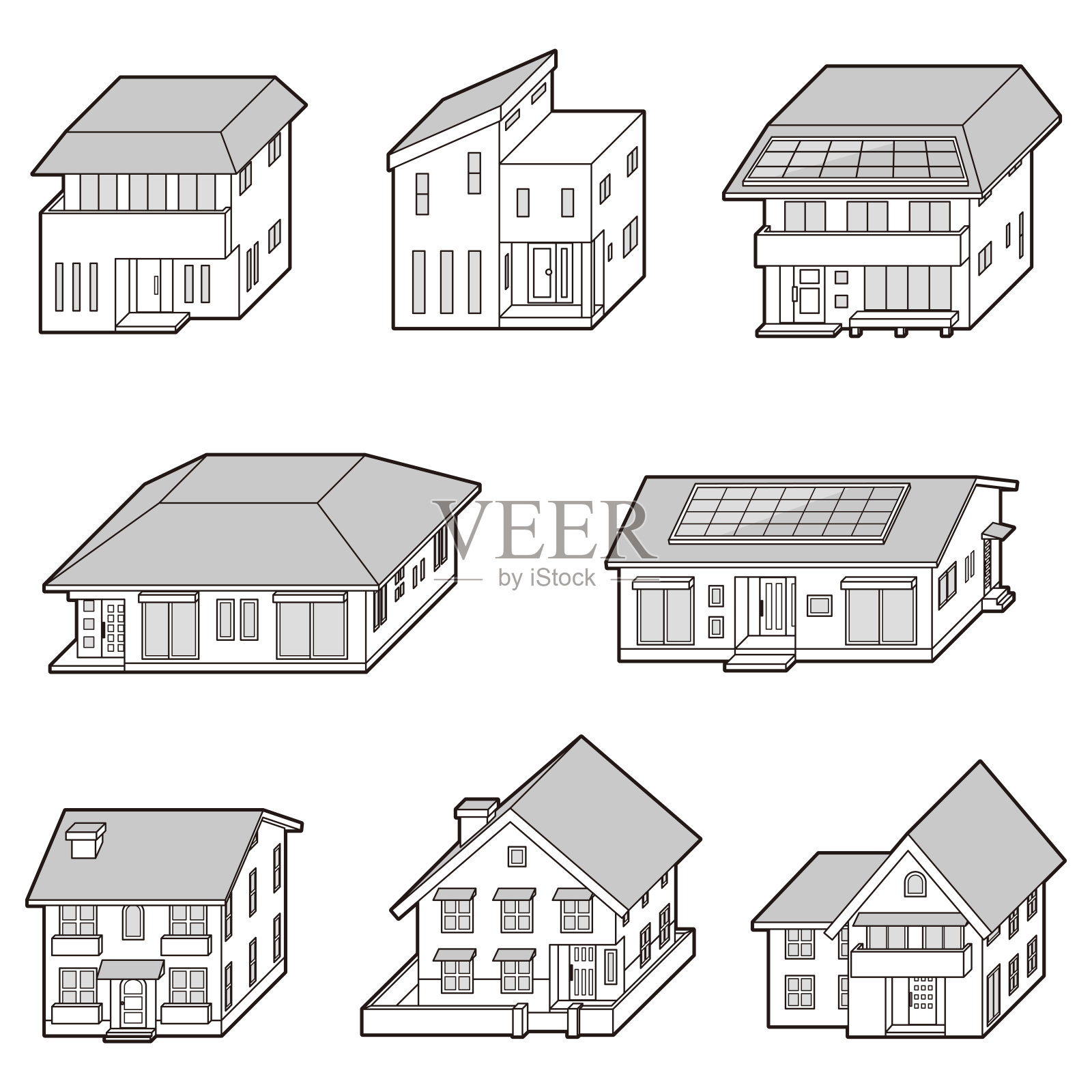 房子三维矢量插图。画线。插画图片素材