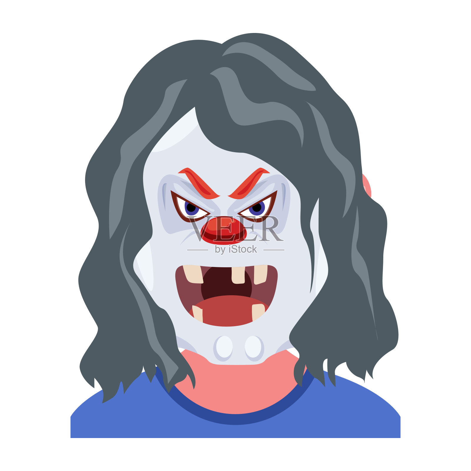 一个扁平的风格图标诡异的脸和头发插画图片素材