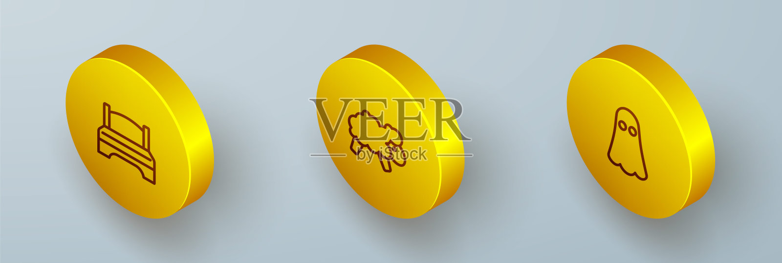 设置等距线大床,羊和鬼的图标。向量插画图片素材