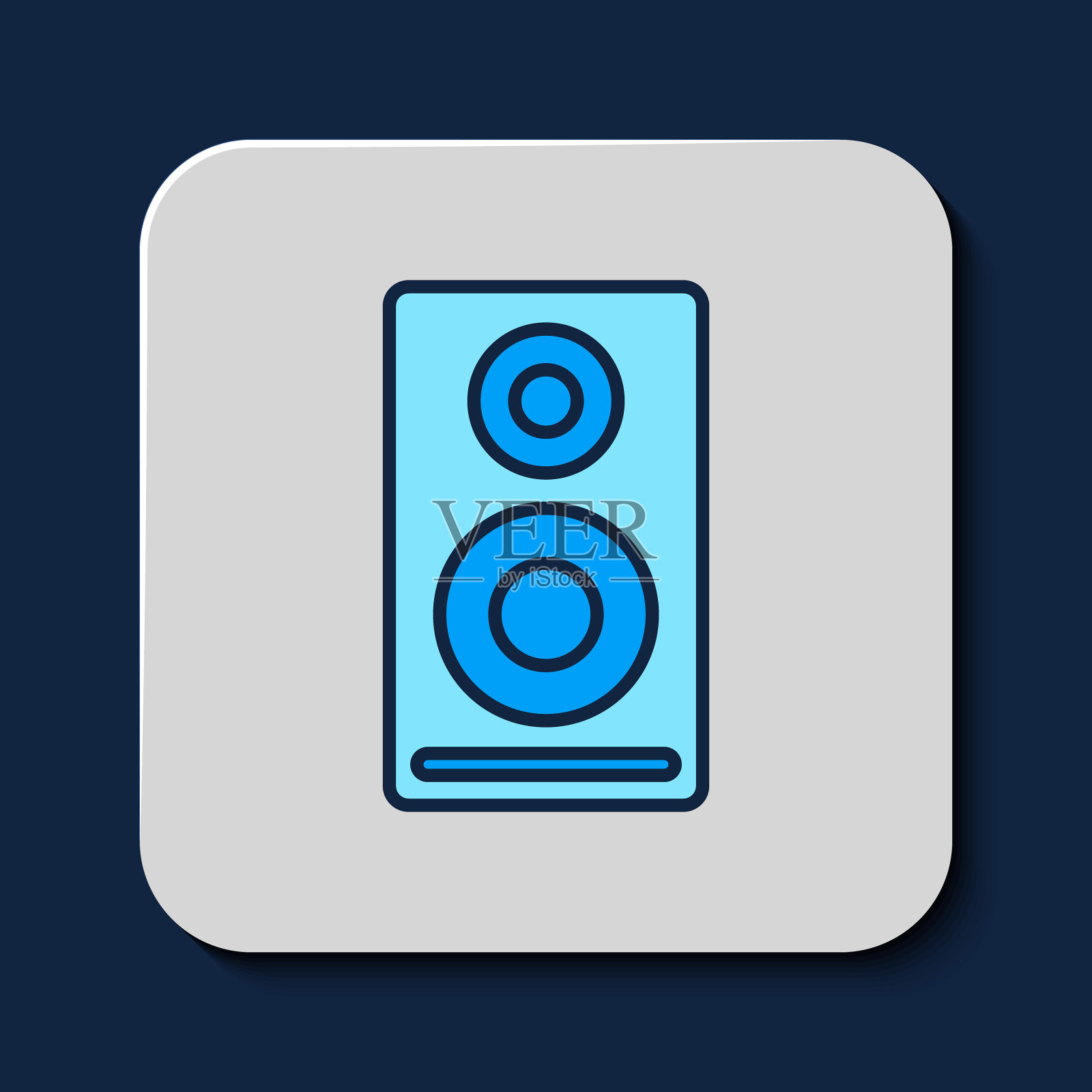 填充轮廓立体声扬声器图标隔离在蓝色背景。音响系统扬声器。音乐图标。音乐柱扬声器低音设备。向量插画图片素材