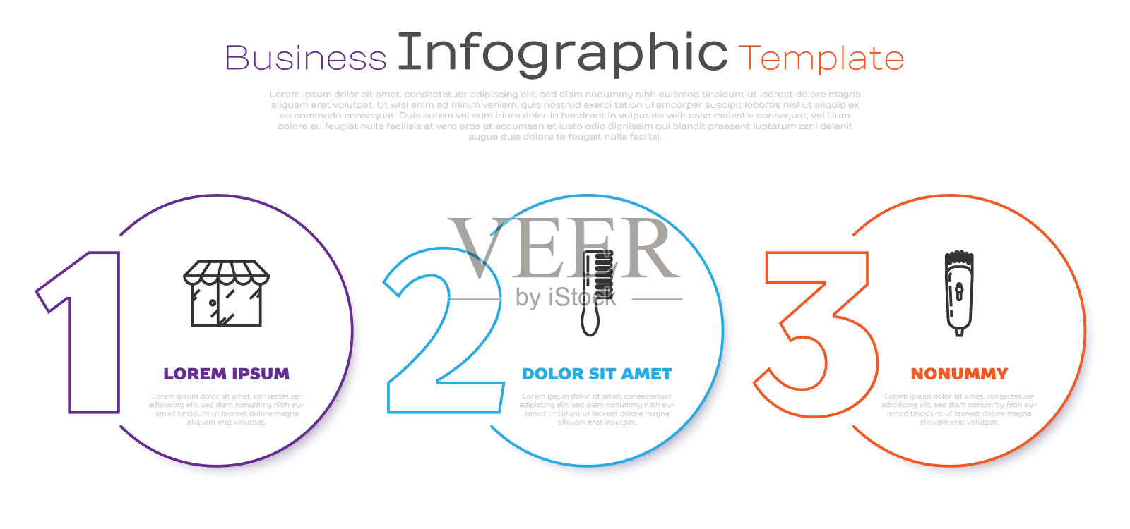 生产理发大楼,发刷和电动剪发器或剃须刀。业务信息图表模板。向量插画图片素材