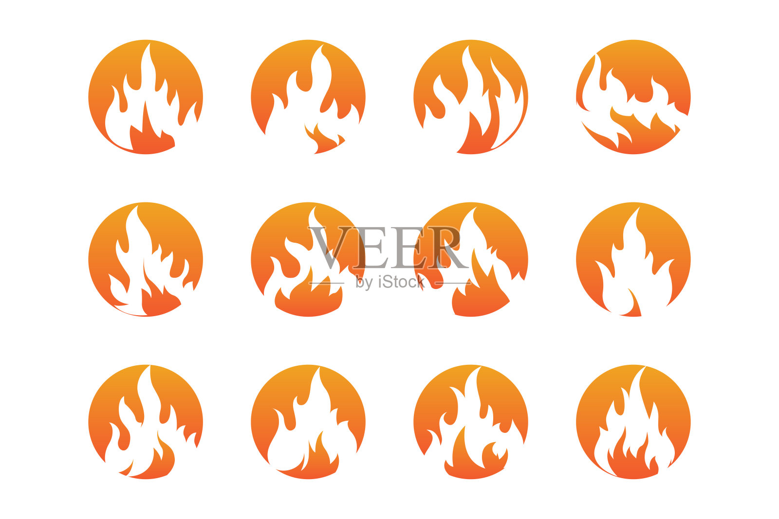 平面设计火焰标志集火焰元素集合简单的轮廓插图火焰图标符号模板插画图片素材