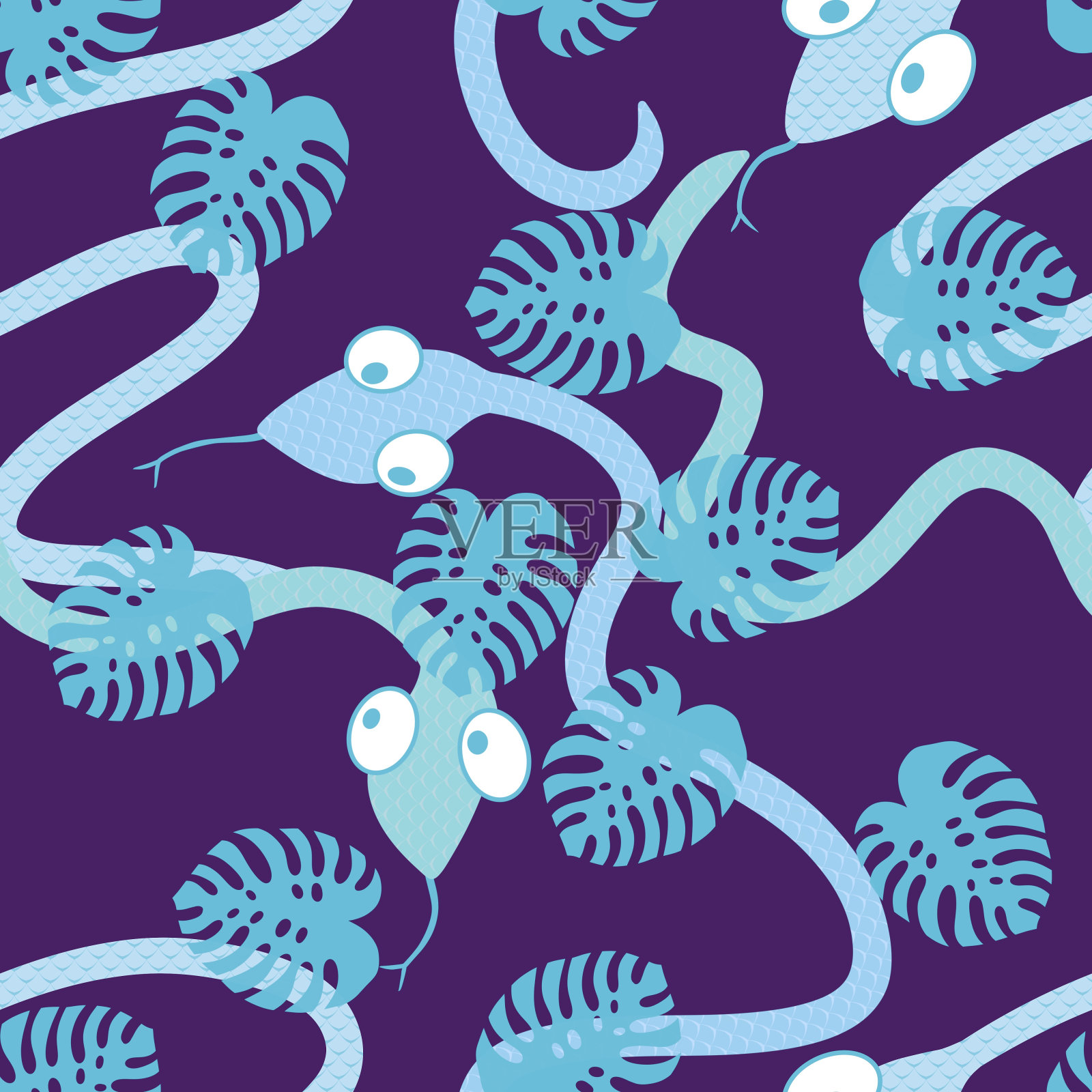 圣诞动物无缝蛇图案包装纸和织物插画图片素材