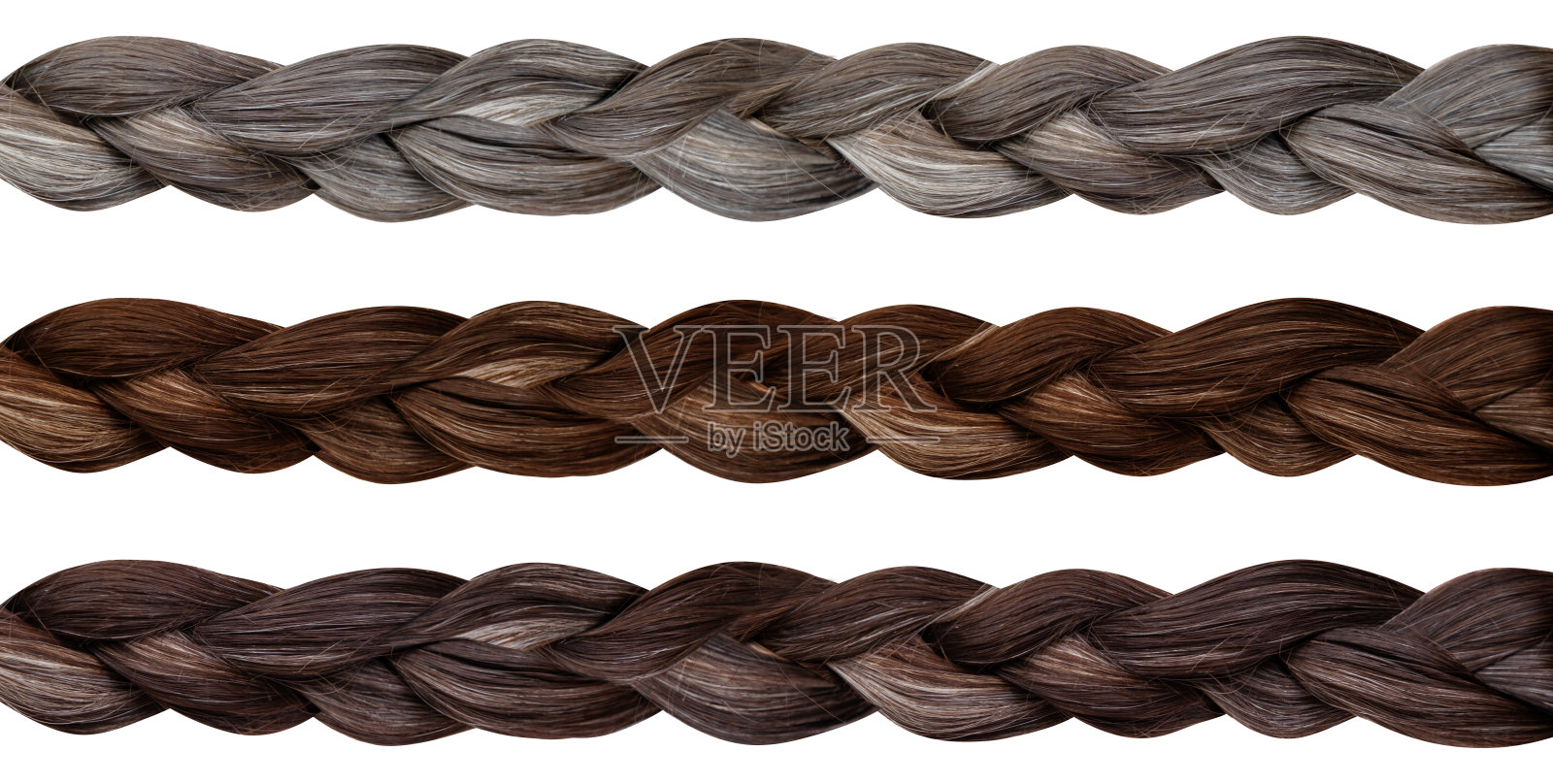 孤立的棕色,灰色的编发套装,长而美丽的头发在浓密的编发中,自我护理和欣赏美丽,卫生观念,头发护理,传统,设计师的图案照片摄影图片