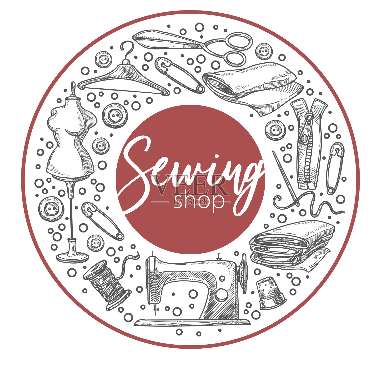 爱好缝纫店材料及设备插画图片素材