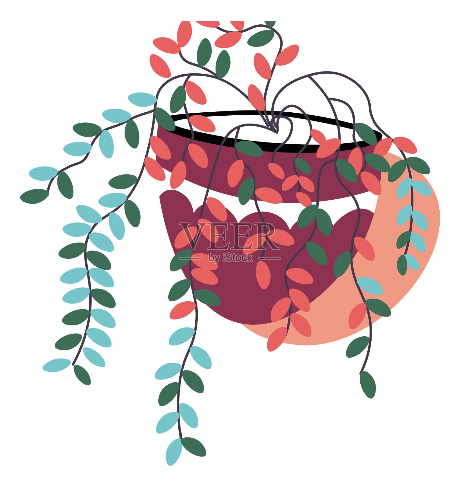 花有枝叶挂叶插画图片素材