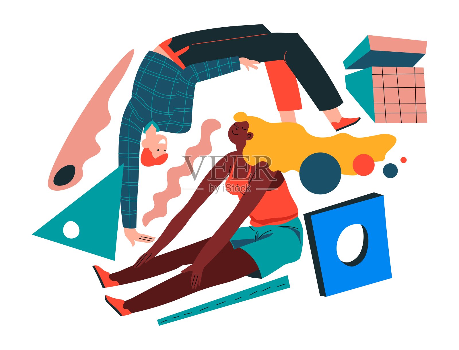 抽象的复古构图与几何形状插画图片素材