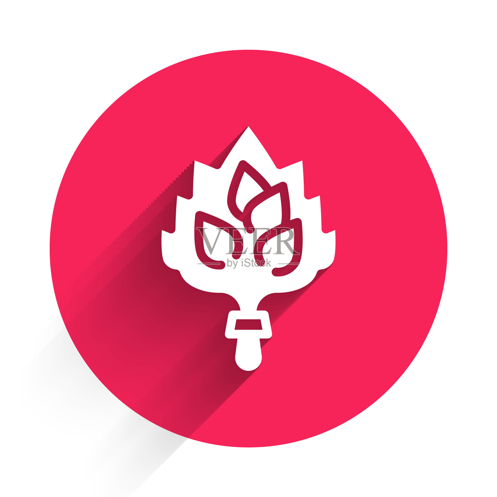 白色桑拿扫帚图标孤立的长阴影背景。扫帚从桦树的小枝,树枝为俄罗斯蒸汽浴,桑拿,洗衣房。红色圆圈按钮。向量插画图片素材