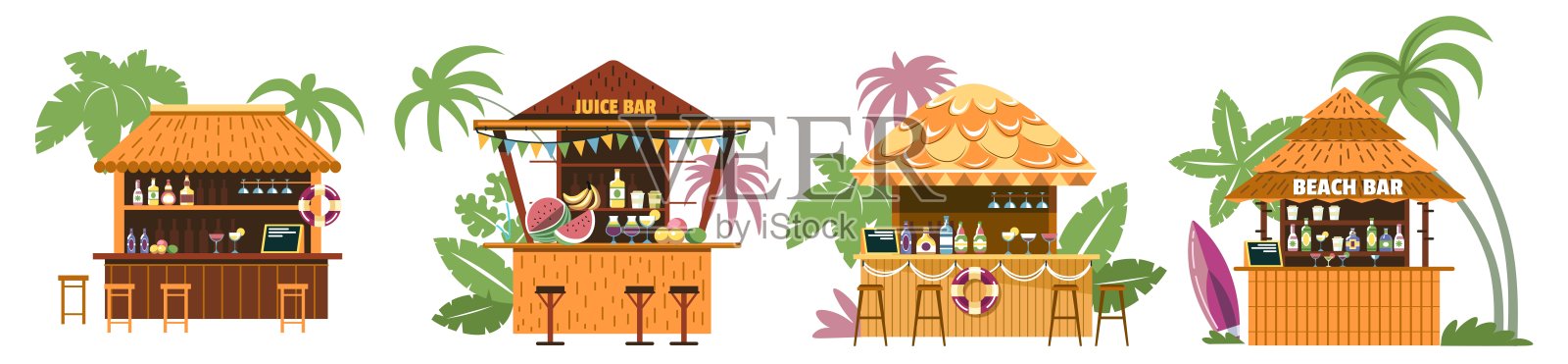 海滩酒吧,平房建筑咖啡厅或餐厅插画图片素材