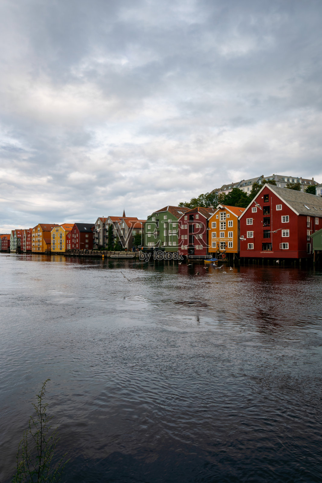 挪威的特隆赫姆,尼德尔瓦河上五颜六色的房子照片摄影图片