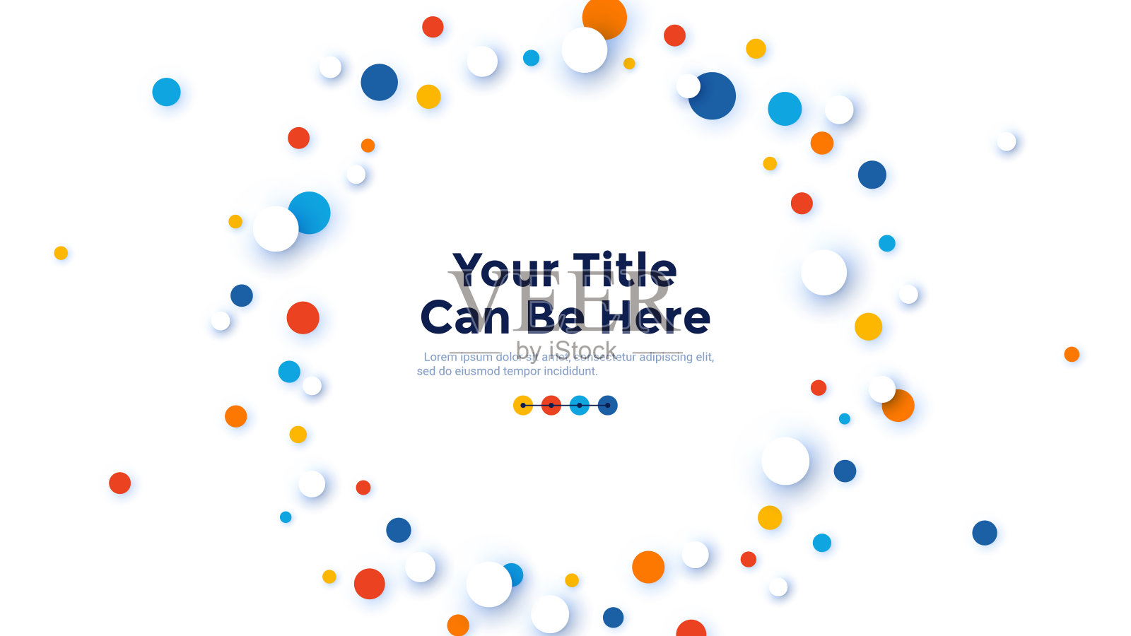 圆形装饰背景或框架与彩色圆形元素围绕中心。现代平面设计模板与地方的文字。最小的矢量插图横幅,业务演示。插画图片素材