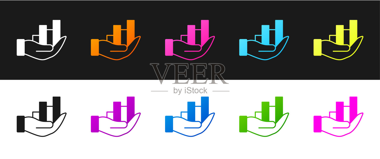 设置饼状图信息图形图标隔离在黑色和白色背景。图表符号。向量插画图片素材