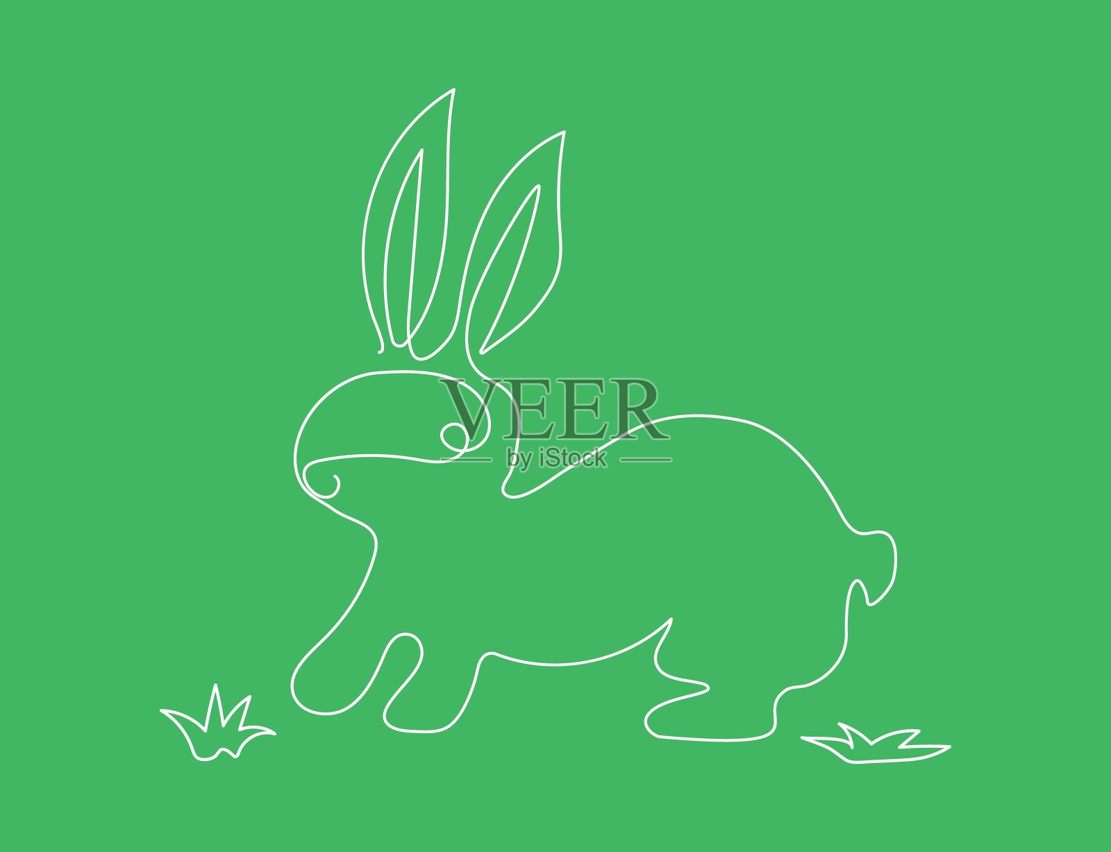 连续的一条线绘制野兔,兔子。动物,素描。绘制动物线条艺术。可爱的兔子轮廓与耳朵在简单的极简主义风格。图形打印。插画图片素材
