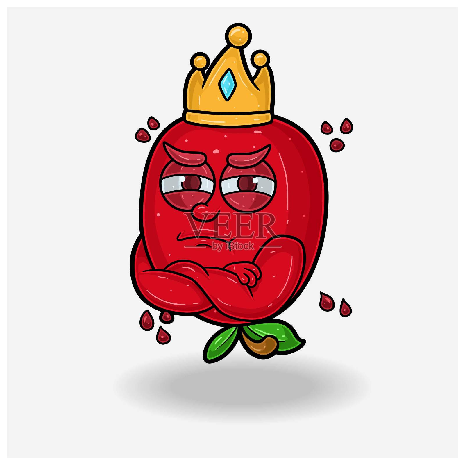 石榴果吉祥物卡通,充满嫉妒的表情。用于品牌,标签,包装和产品。插画图片素材