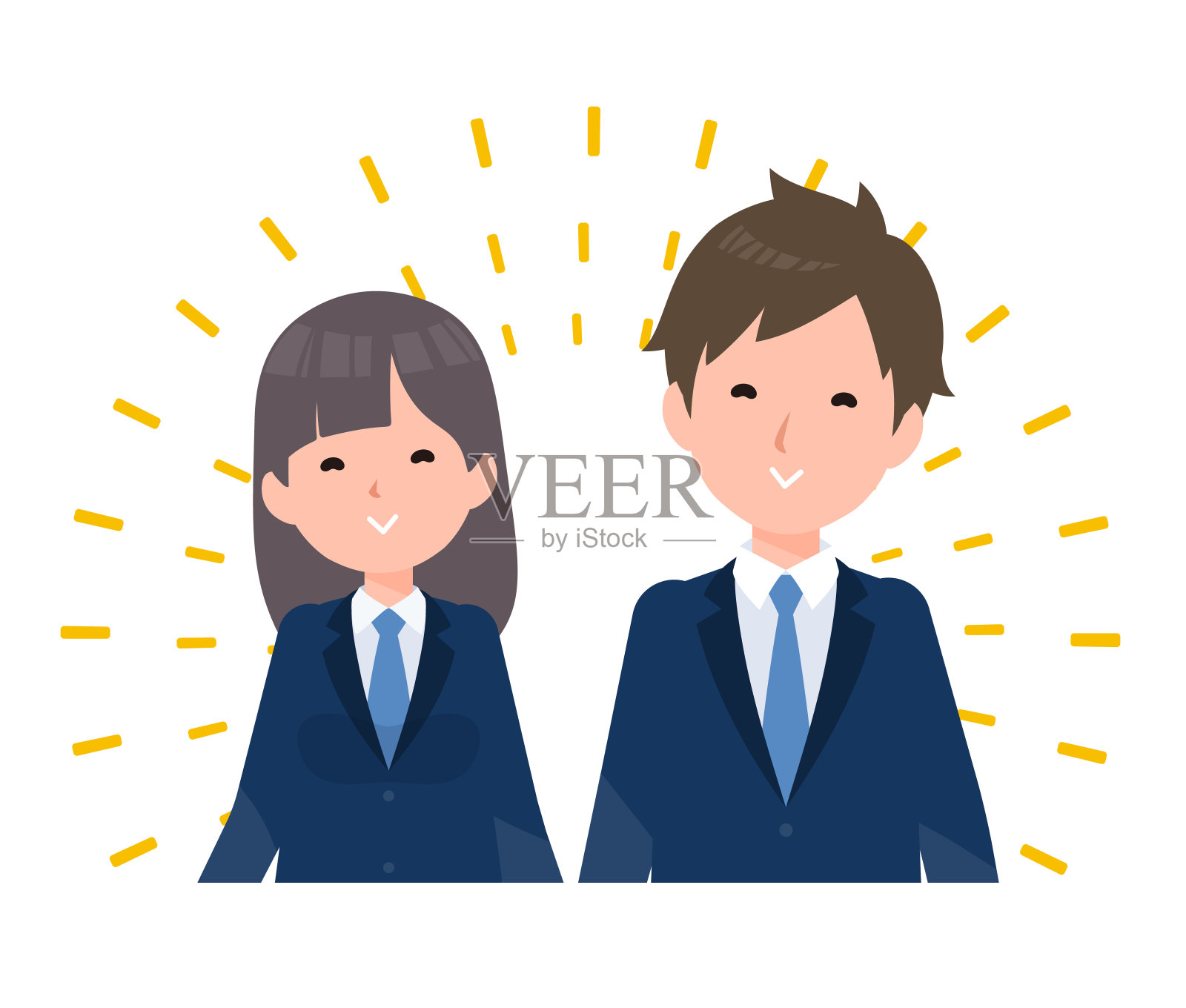 男女学生都穿着藏青色的运动上衣。安详而幸福的微笑。插画图片素材