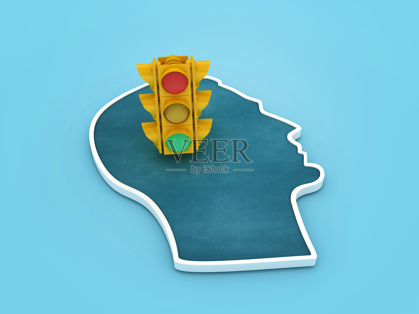 头部轮廓的3D交通灯照片摄影图片