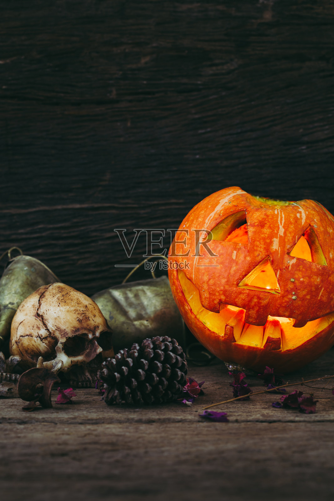 木制背景的万圣节南瓜照片摄影图片