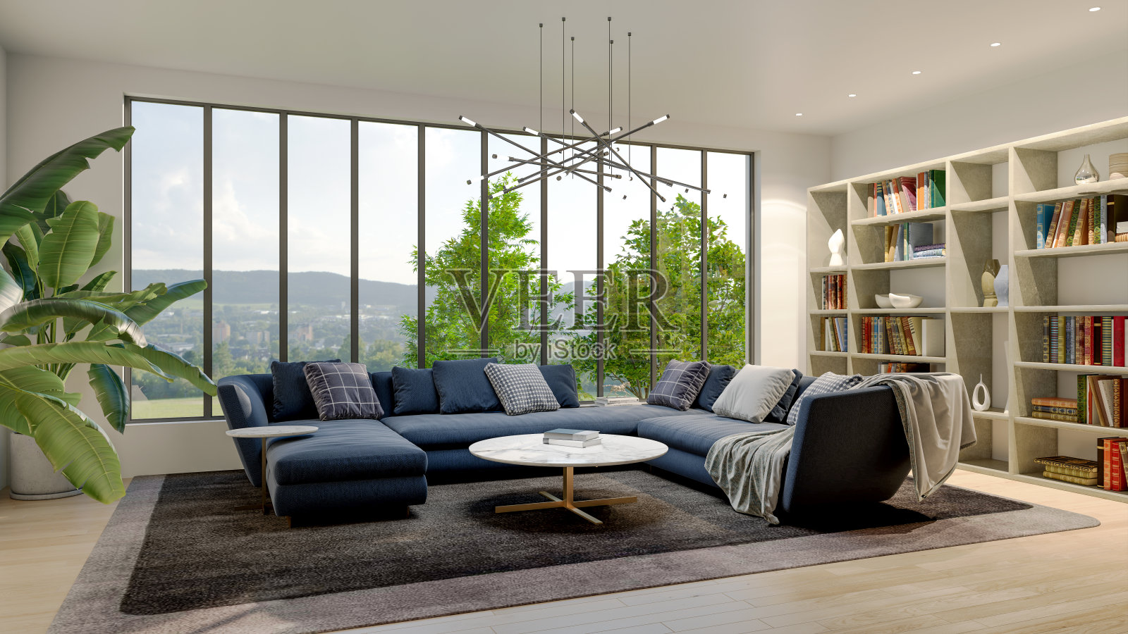 大型豪华现代明亮内饰客厅模型插图3D渲染图像照片摄影图片