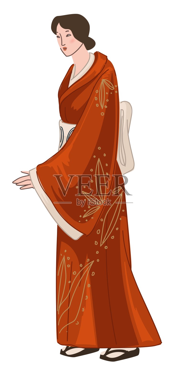 穿着传统和服的日本妇女插画图片素材