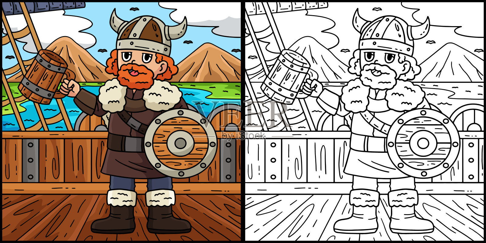 维京人喝蜂蜜酒着色页插图插画图片素材