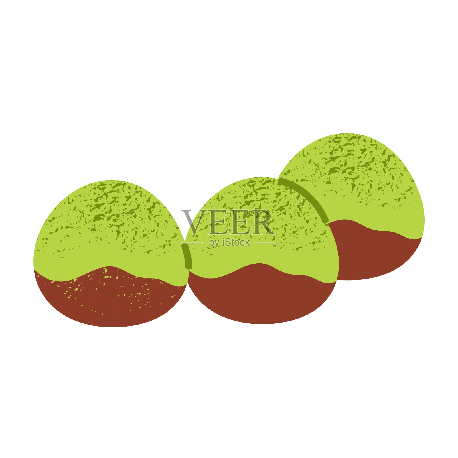 大福抹茶麻糬冰淇淋。传统的日本甜点。亚洲年糕配绿茶。健康的有机糖果。流行的春季甜点。孤立的矢量插图在卡通风格插画图片素材