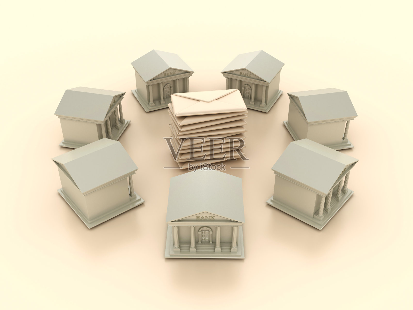 银行建筑的3D信封照片摄影图片