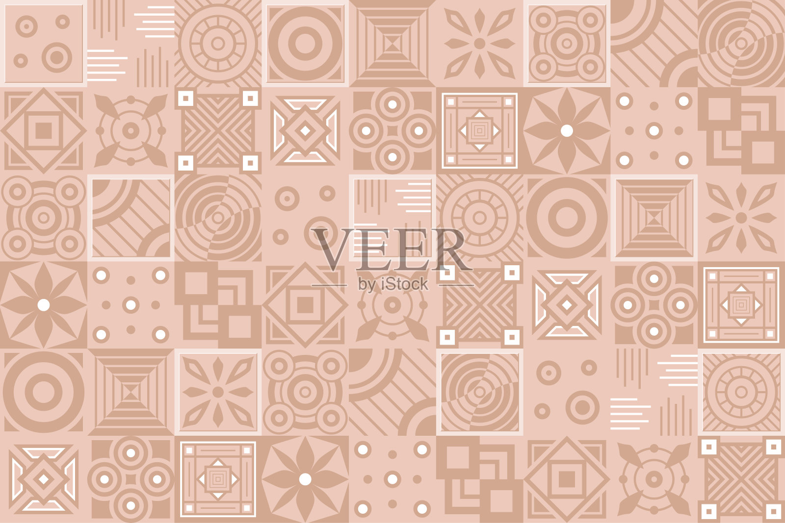 米色和白色瓷砖,无缝图案与几何装饰插画图片素材