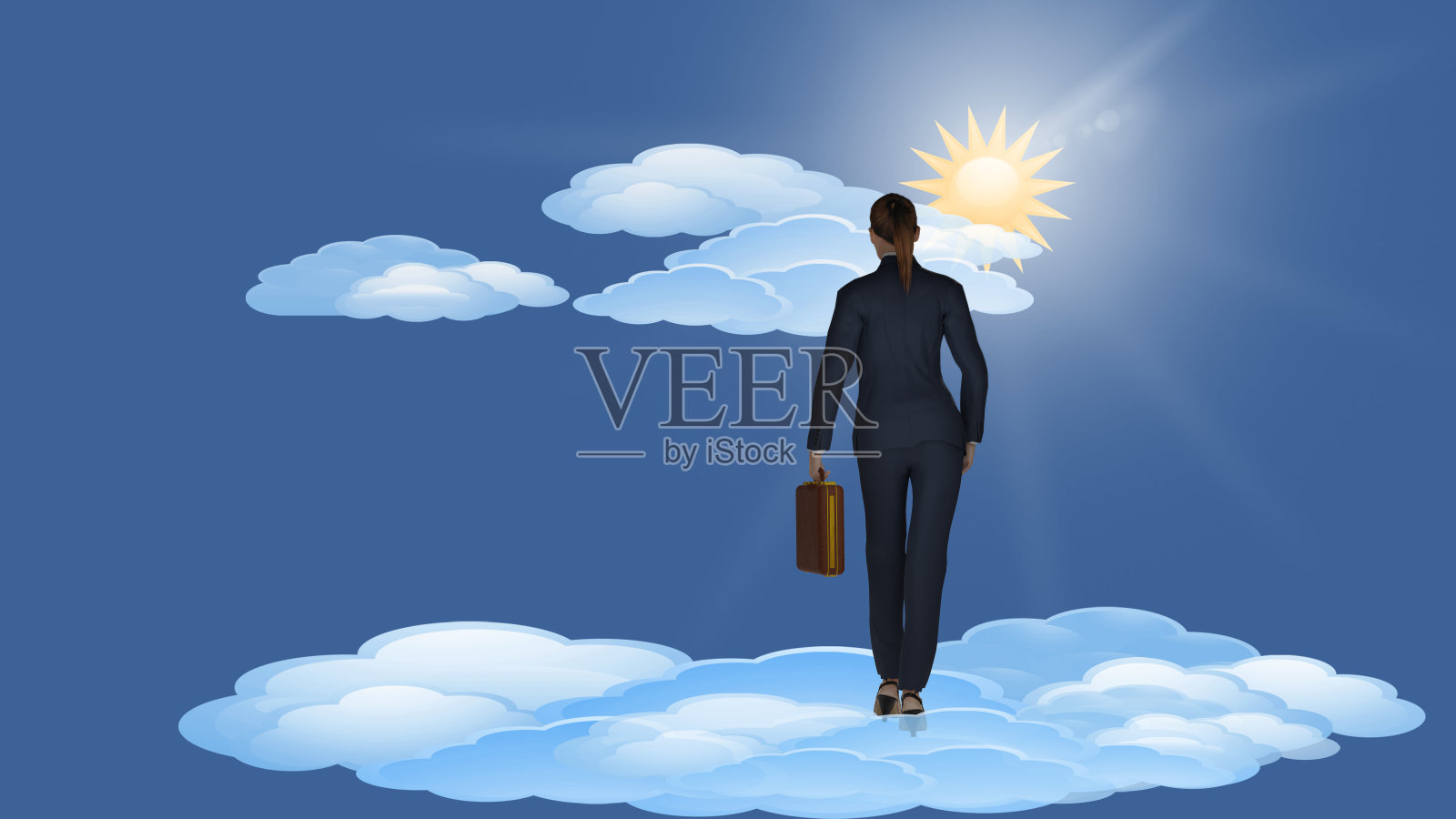 未来,商业,走向成功的女商人- 3D插图照片摄影图片