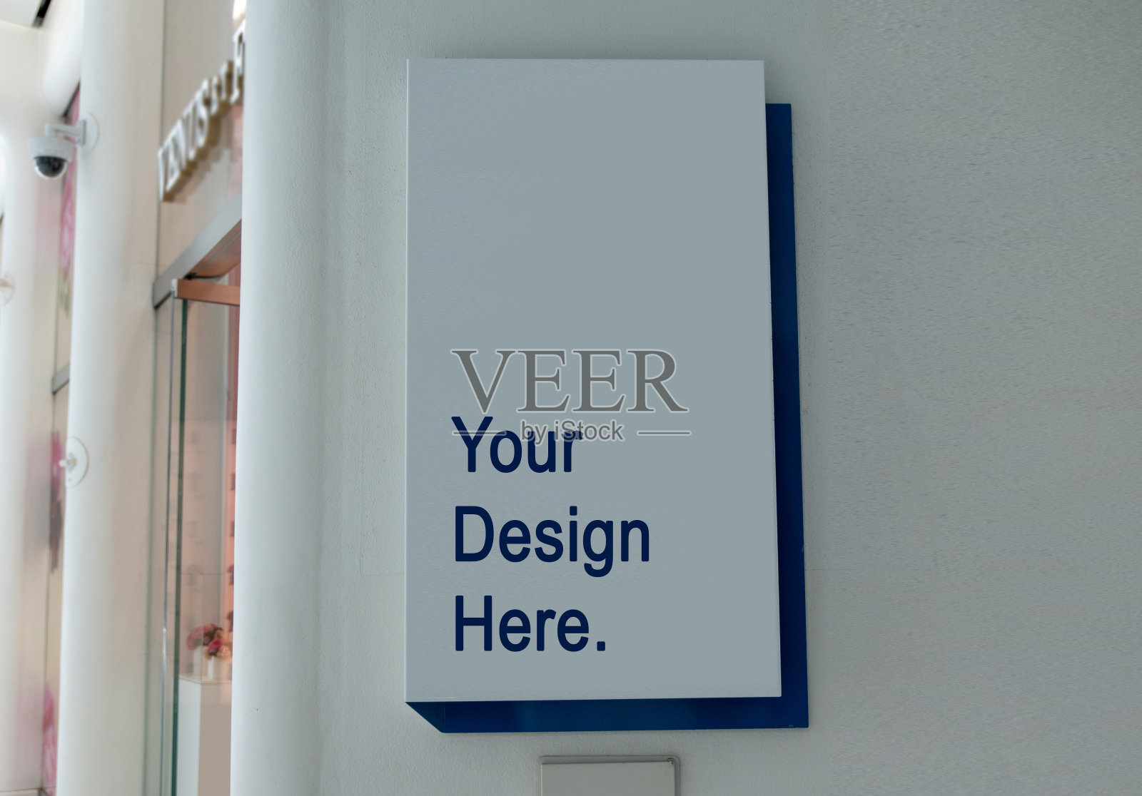 你的设计这里是纽约购物大楼内的白色和蓝色模型照片摄影图片