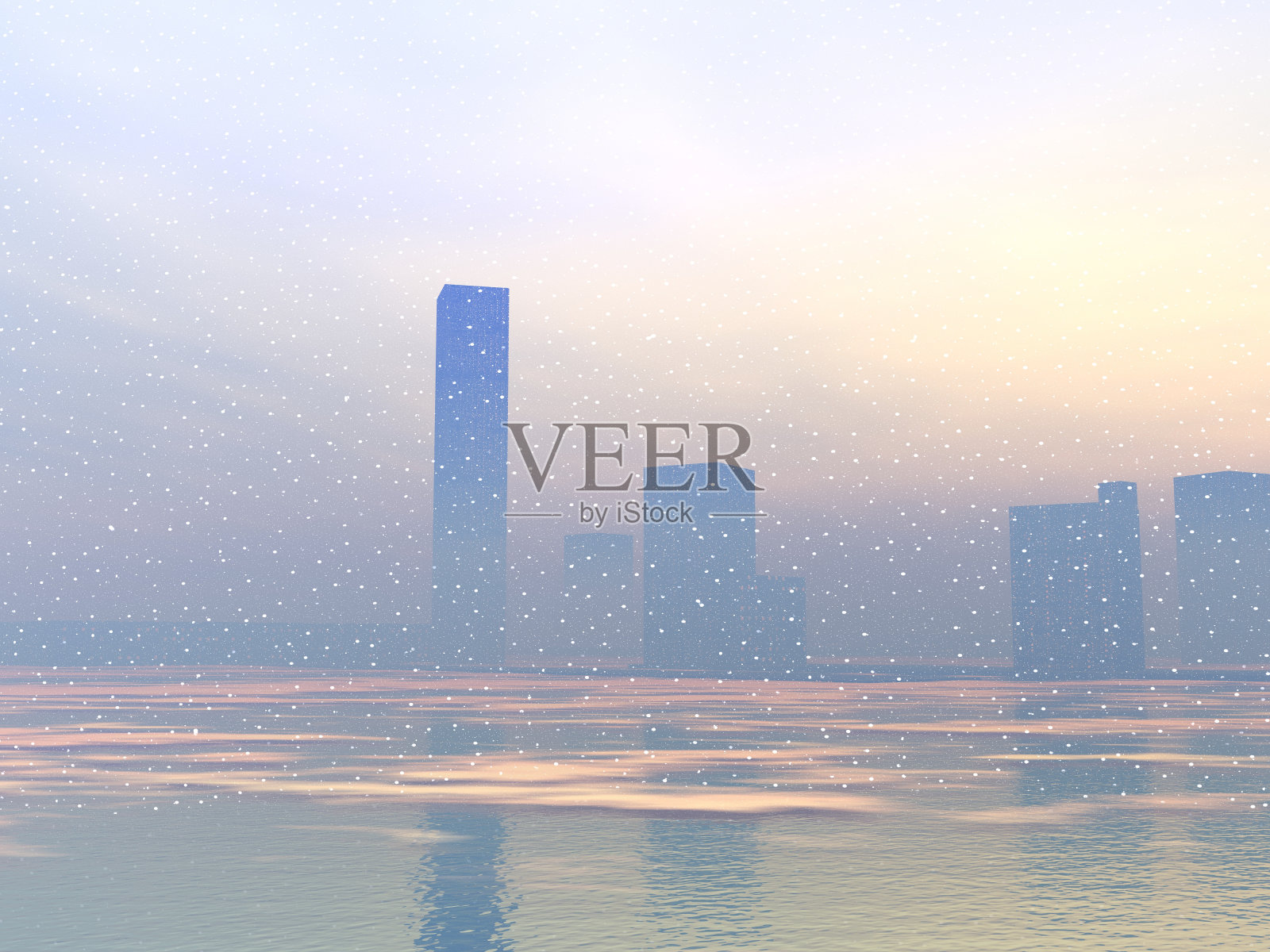 雪景与摩天大楼奇观照片摄影图片