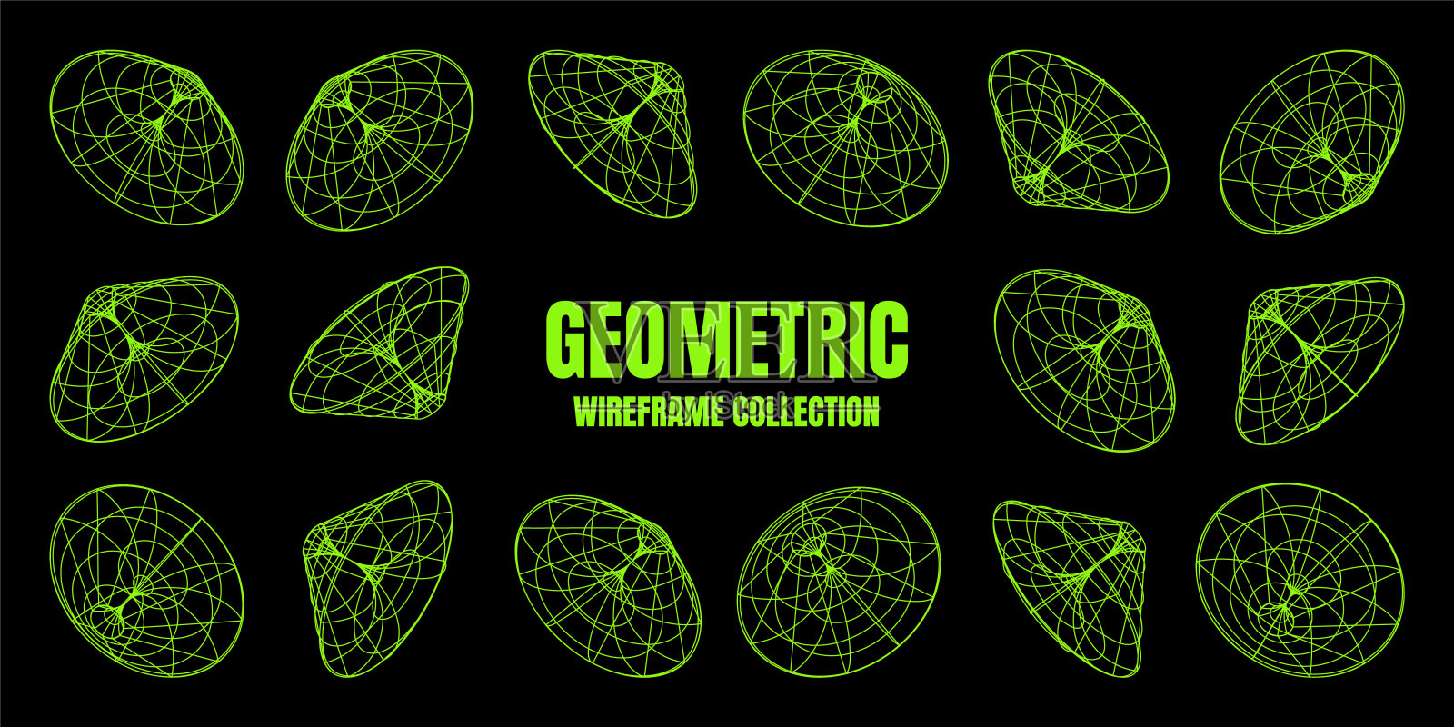 线框线条形状。透视网格,3d网格。低多边形几何元素。复古的未来主义设计元素,y2k,汽波和合成波风格。矢量图插画图片素材