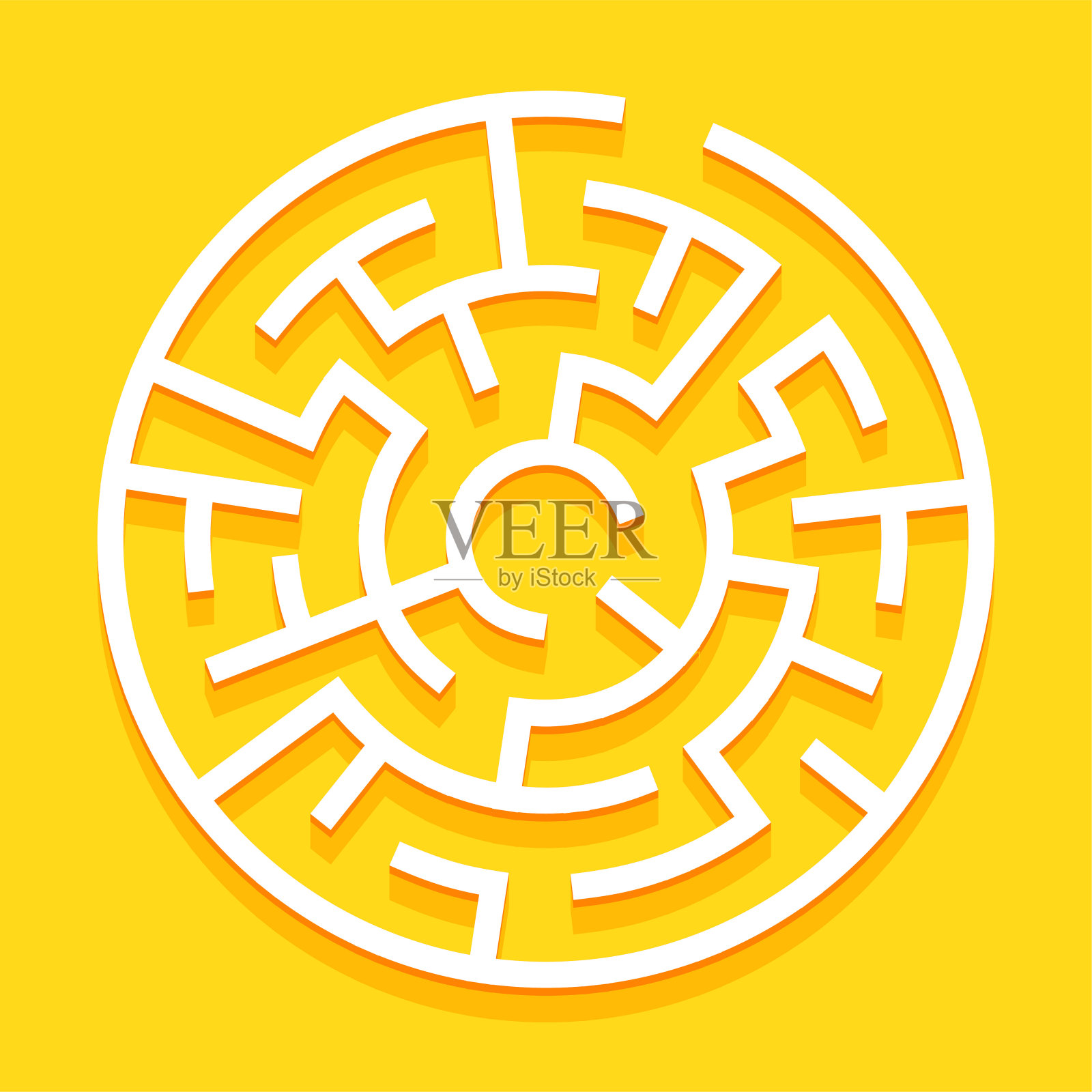 3d风格圆形迷宫图案黄色背景找到隐藏的快捷方式插画图片素材