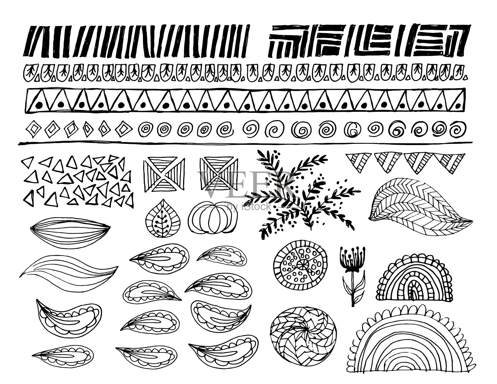 大集涂鸦设计元素在一个透明的背景插画图片素材