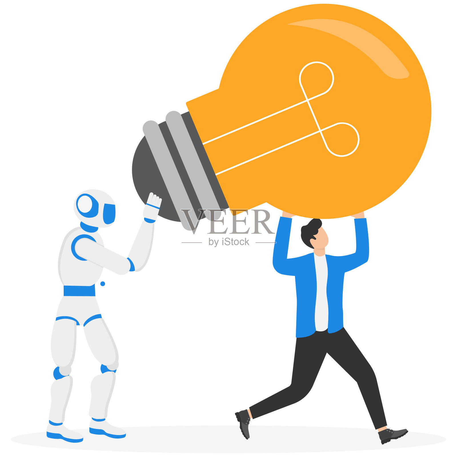 团队合作,共创新理念:人工智能助力商业团队,点亮创新之路(矢量设计)插画图片素材