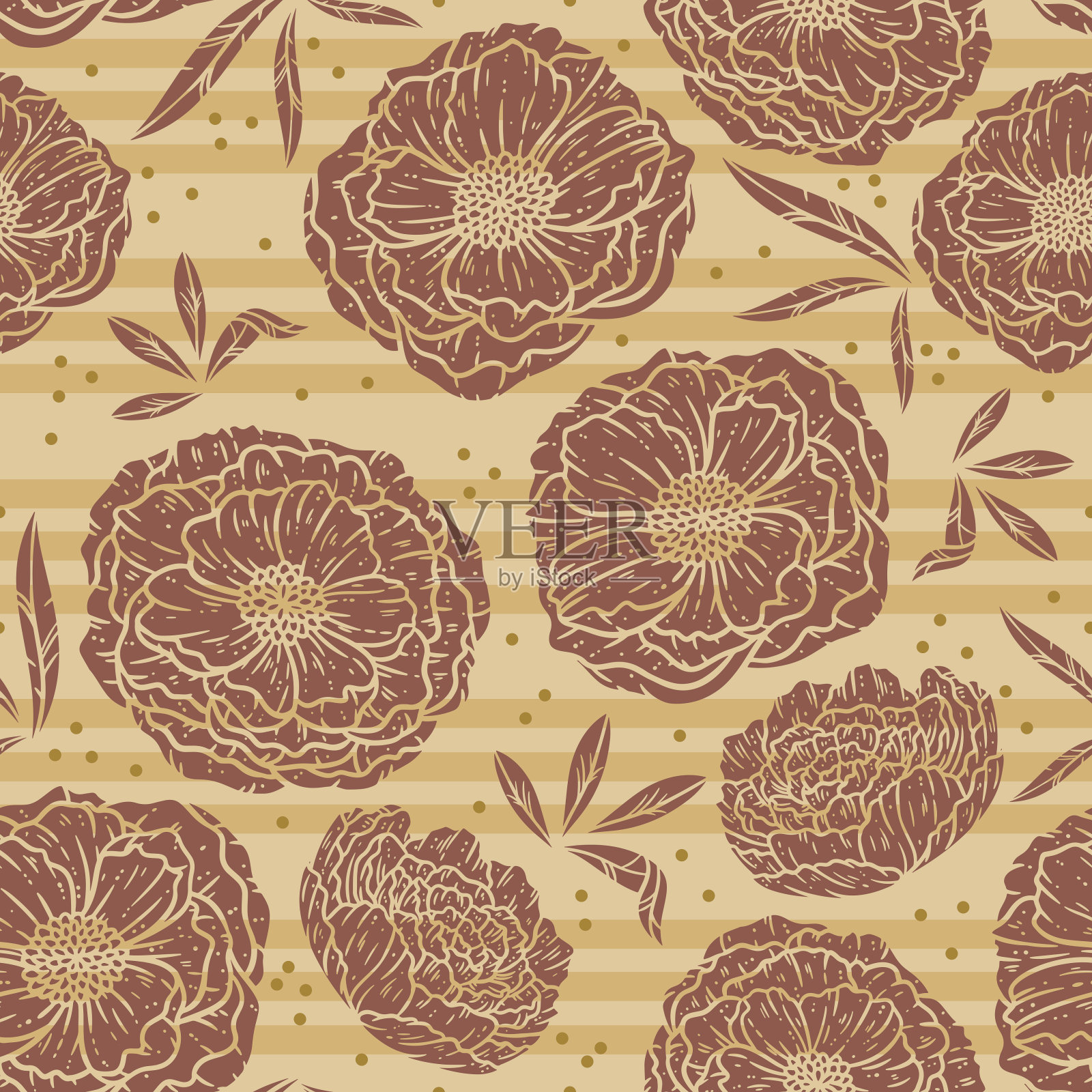 美丽的牡丹花重复图案设计插画图片素材