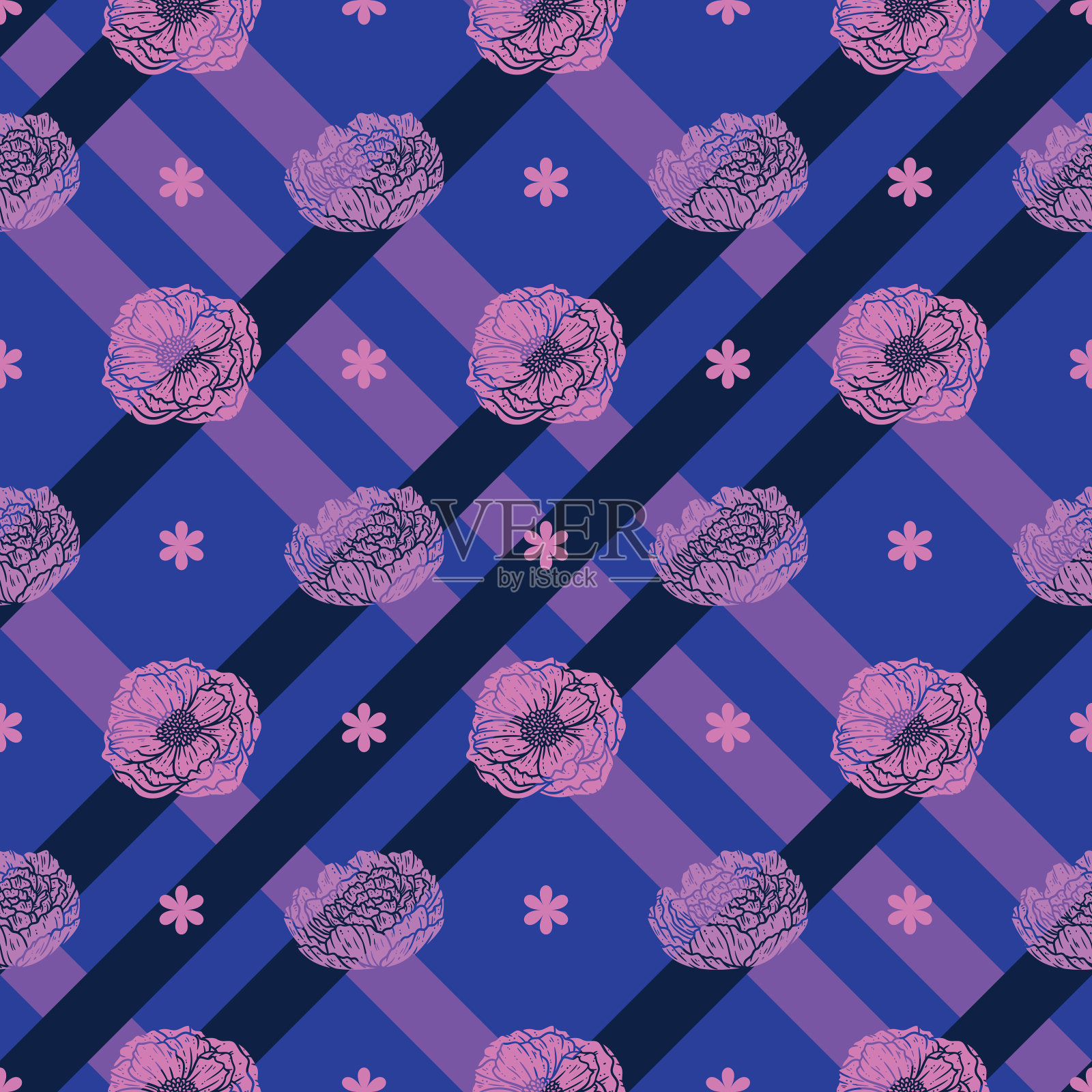 美丽的牡丹花重复图案设计插画图片素材