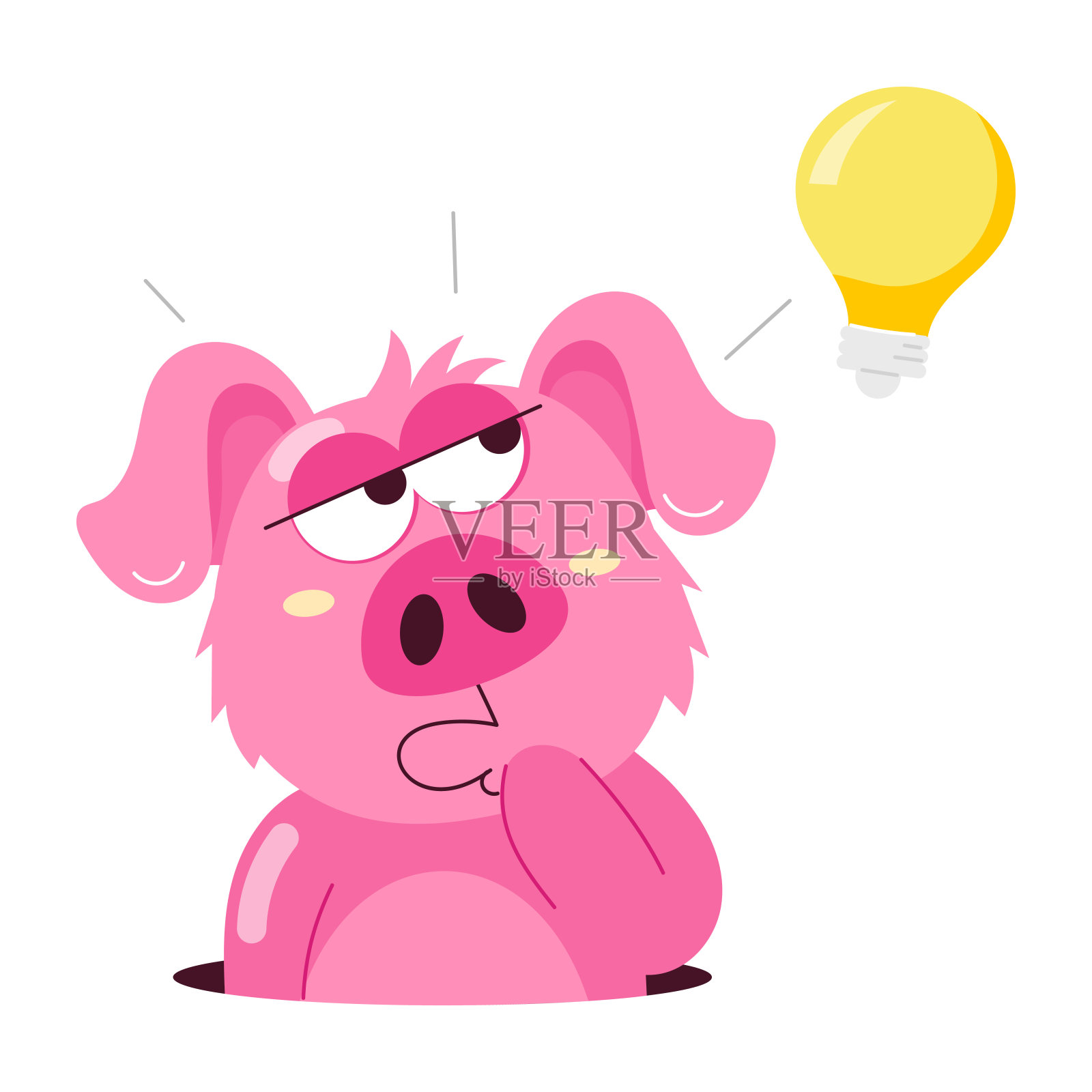 猪思维理念的扁平风格贴纸插画图片素材