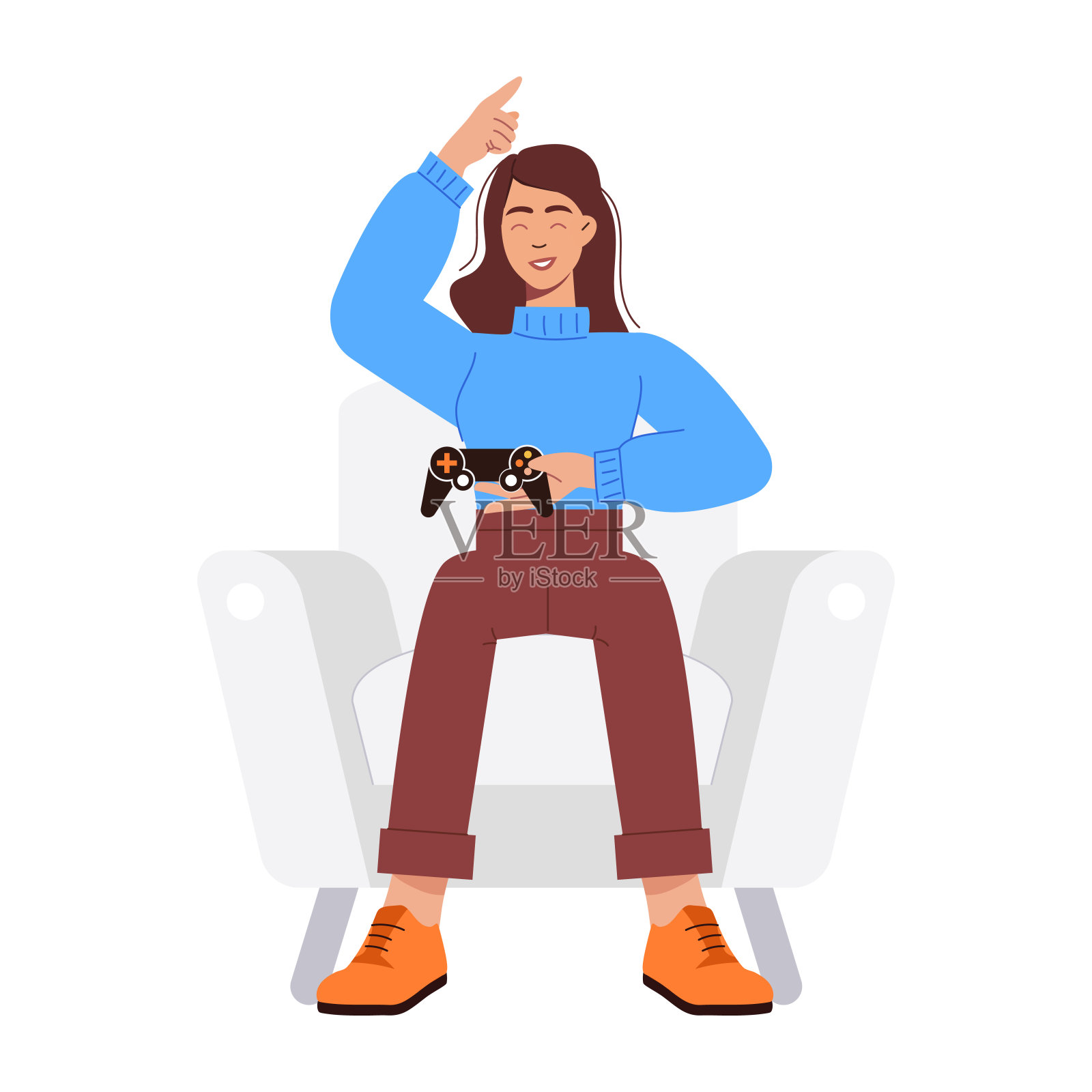 游戏女孩角色插图的平面风格插画图片素材