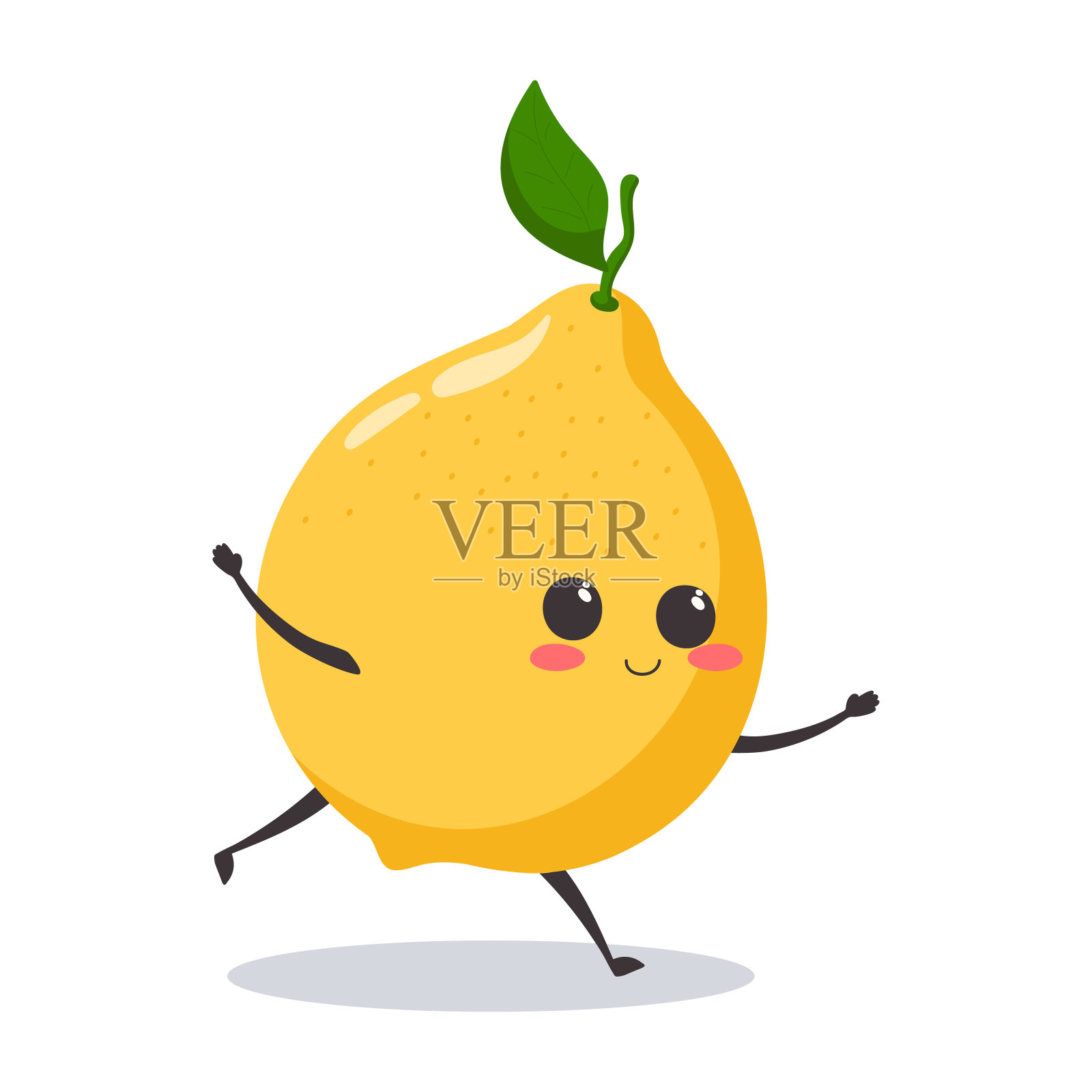 矢量插图卡哇伊柠檬运行。一个带着笑脸的可爱角色。插画图片素材