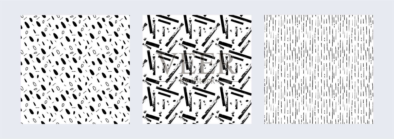 手绘无缝图案与小破折号,迷你点和短散线插画图片素材