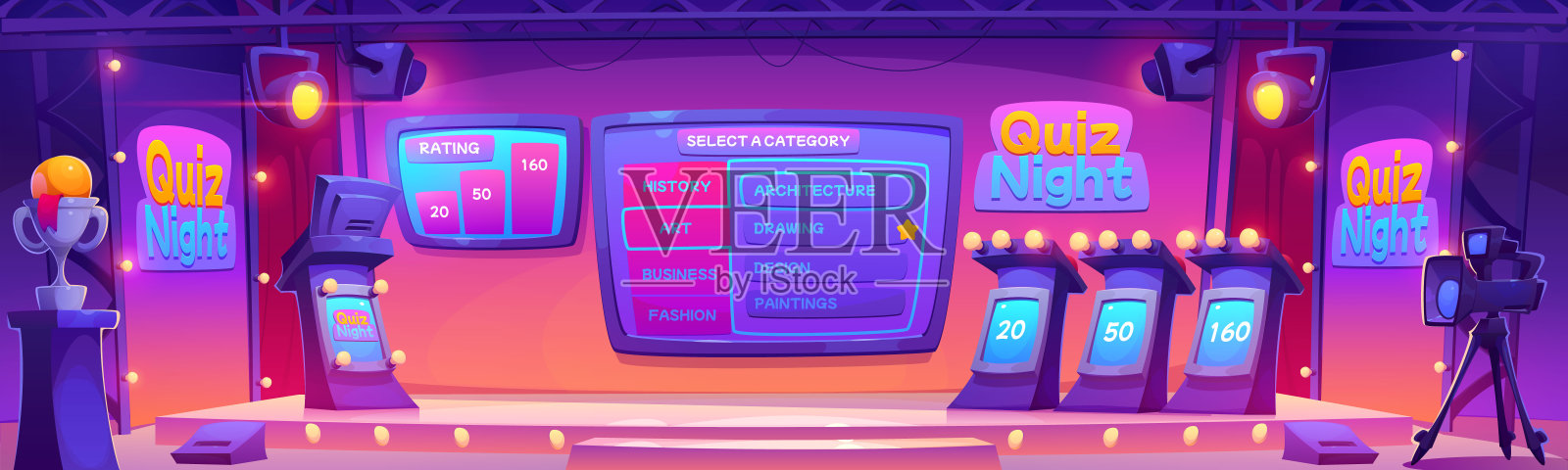 智力竞赛之夜节目演播室设计插画图片素材