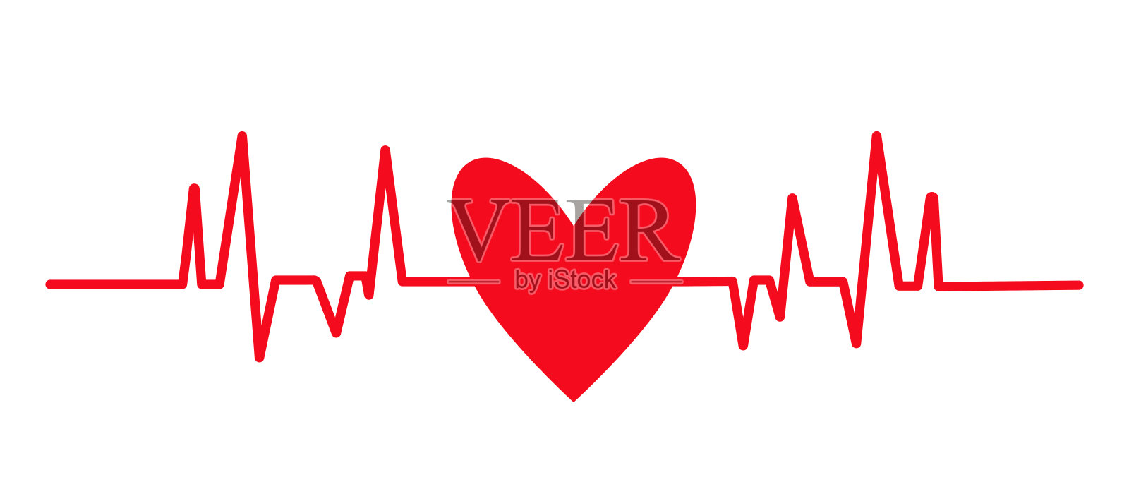红心的跳动孤立在白色的背景上。心脏的脉搏。心跳线,心电图。红色和白色。心率图标,符号,标志。插画图片素材