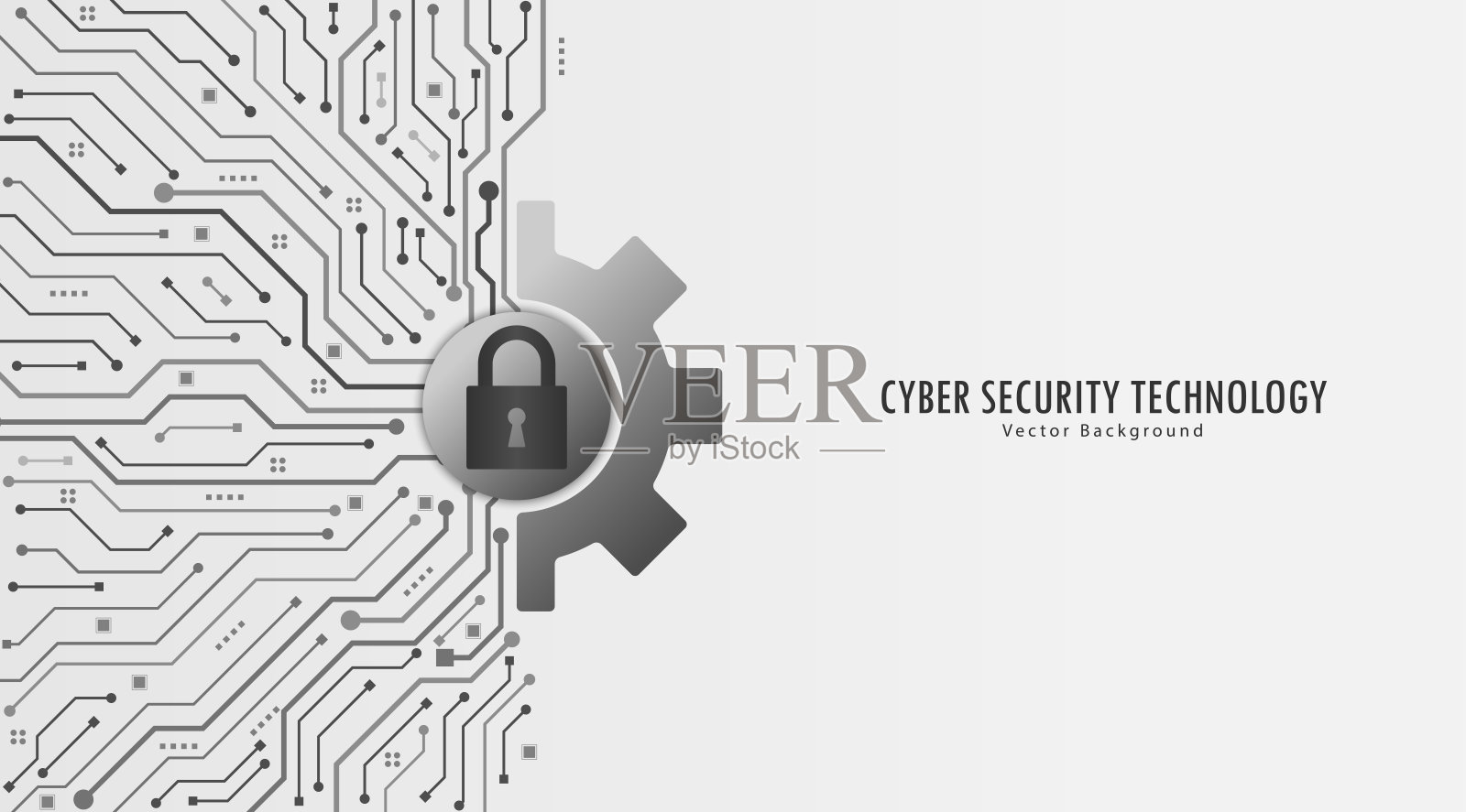 电路板上的挂锁和齿轮。安全的服务技术。网络安全概念的抽象背景。技术数据保护系统和个人安全信息。矢量插图。插画图片素材